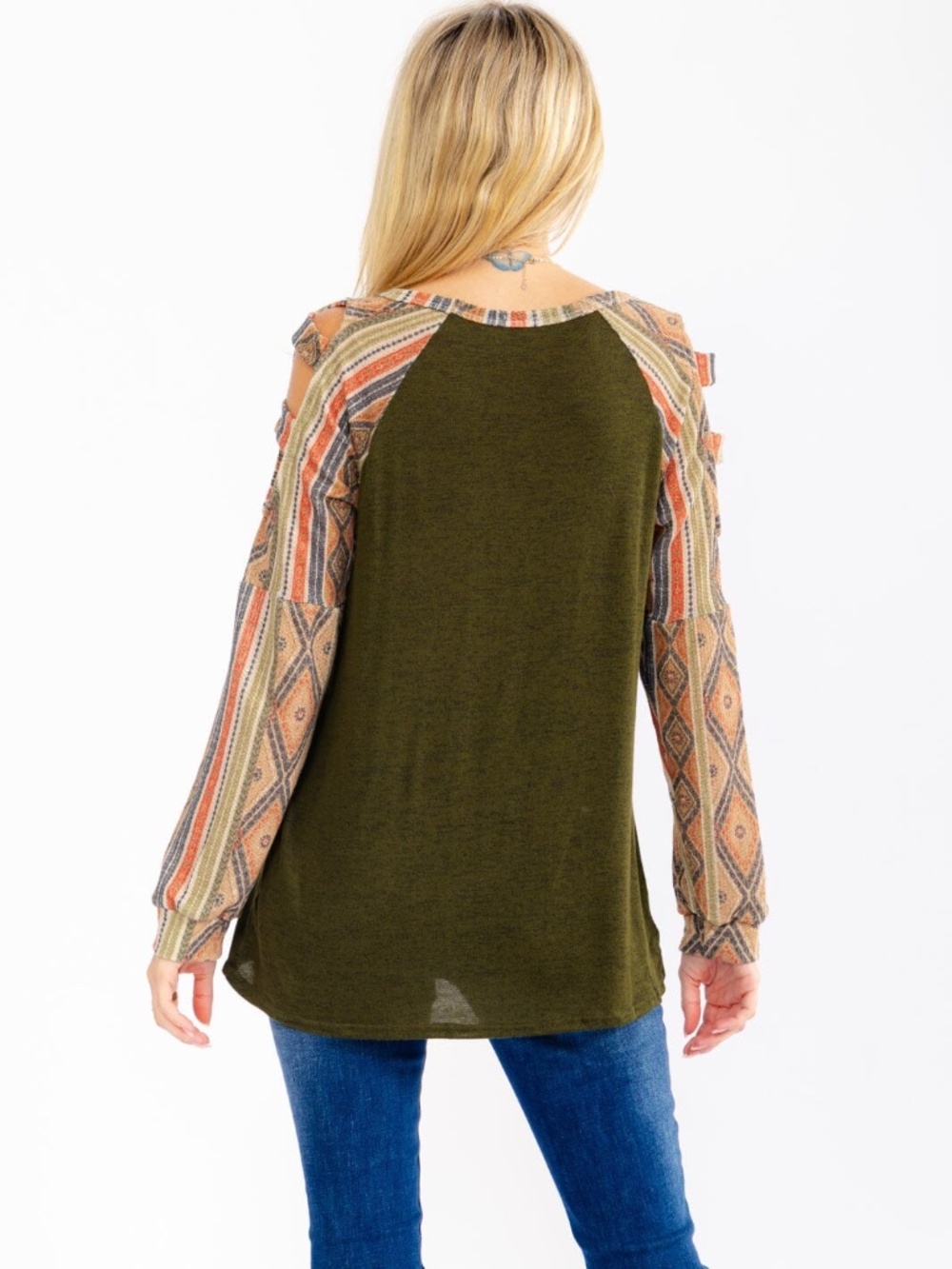 "Twenty Second" Women's Long Sleeve Cut Out Contrast Top - Picture 4 of 10